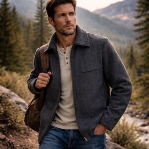 Swanndri 100% Virgin Wool Zip Ranch Jacket Gray Workwear Coat New Zealand XL